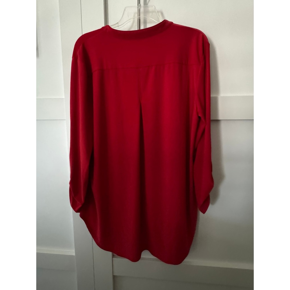 Cato Red Tunic Blouse XL Split V-Neck Roll Tab 3/4 Sleeve Silver Ring Detail Top - Picture 7 of 9